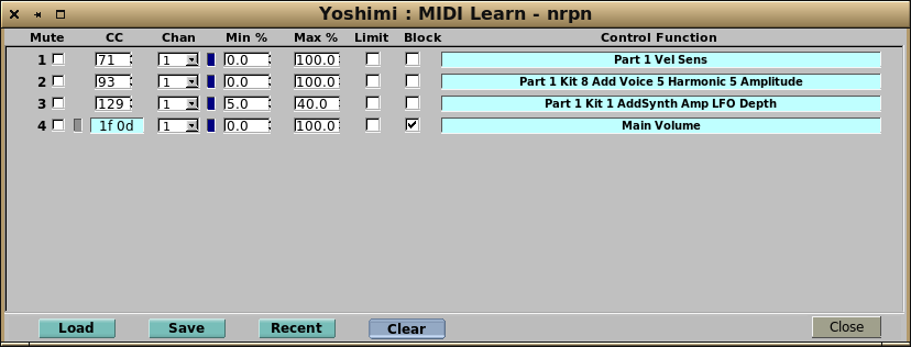 The MIDI Learn window